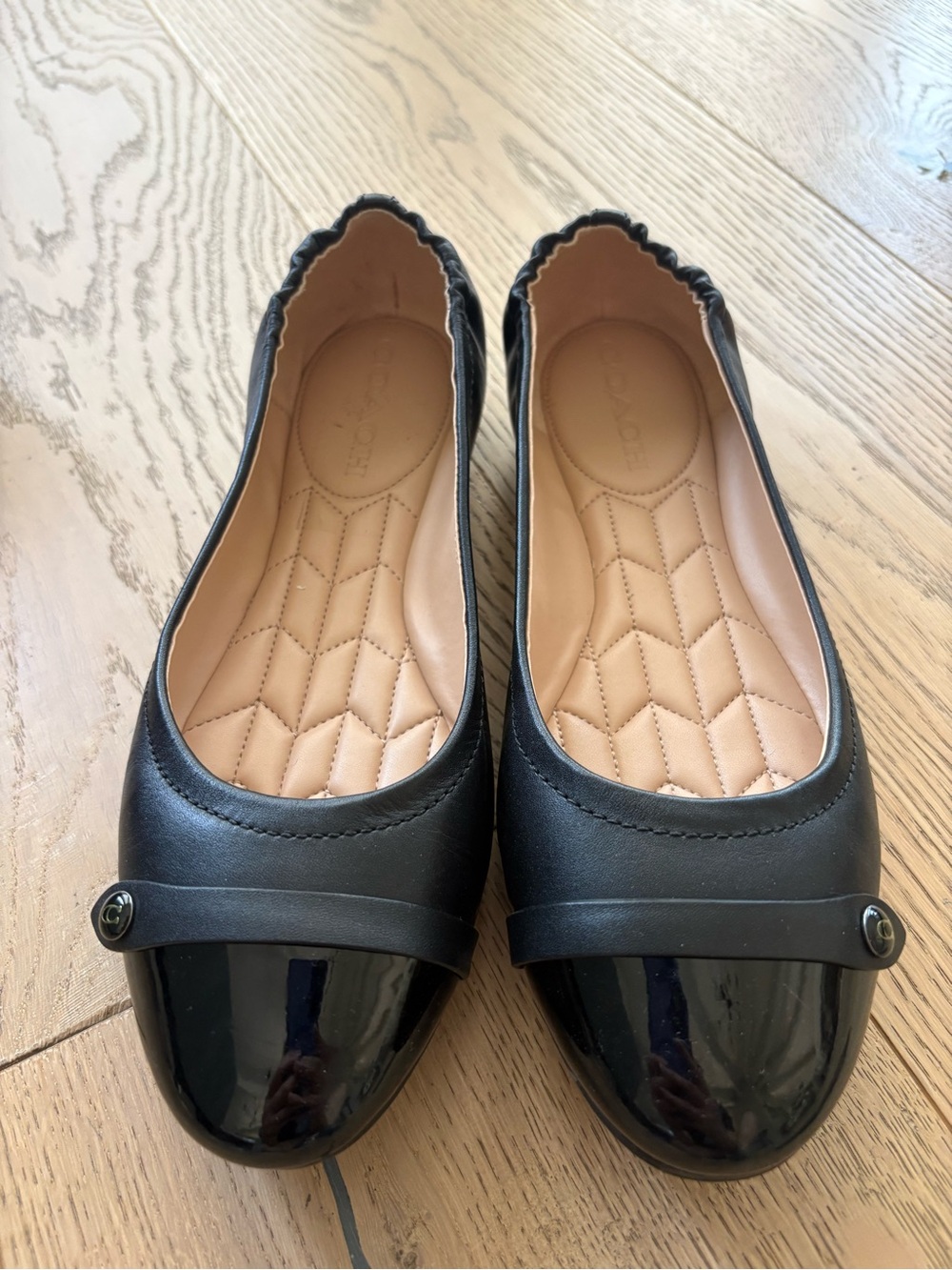 Coach Black Quilted Ballet Flats with Patent Cap - Picture 1 of 9